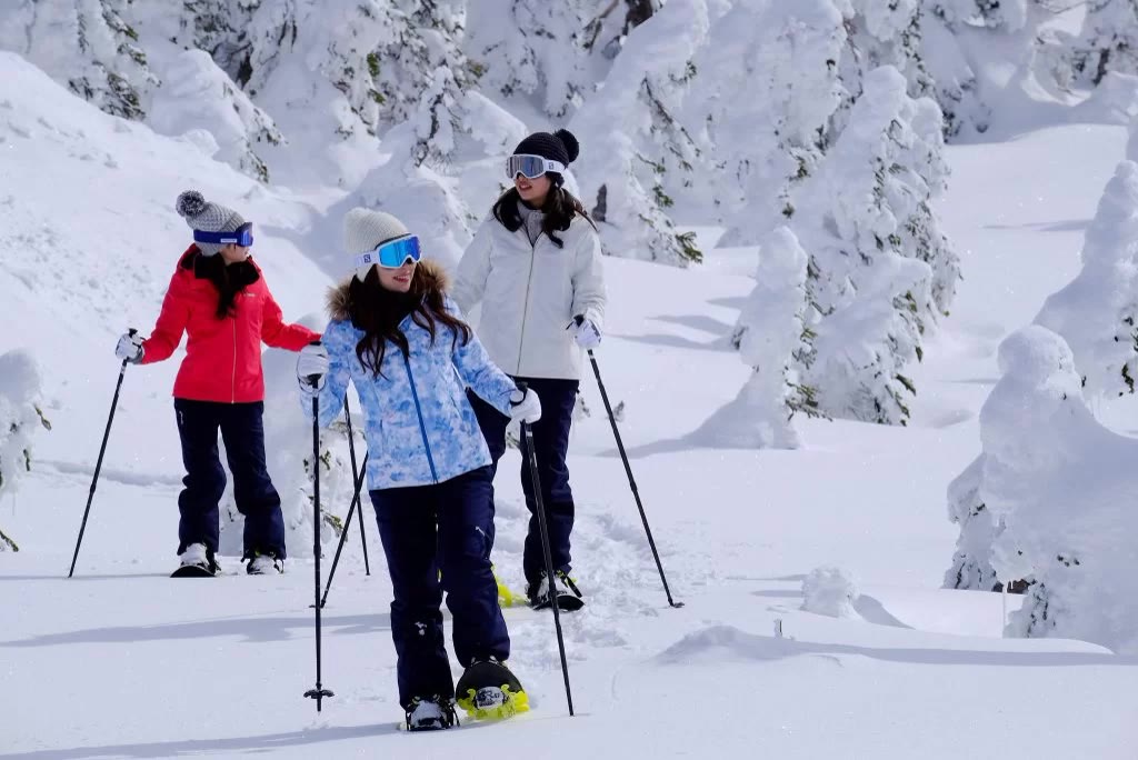 Snowshoeing through fresh snow at Shiga Kogen